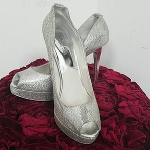 Michael by Michael Kors silver bling peeptoe heels